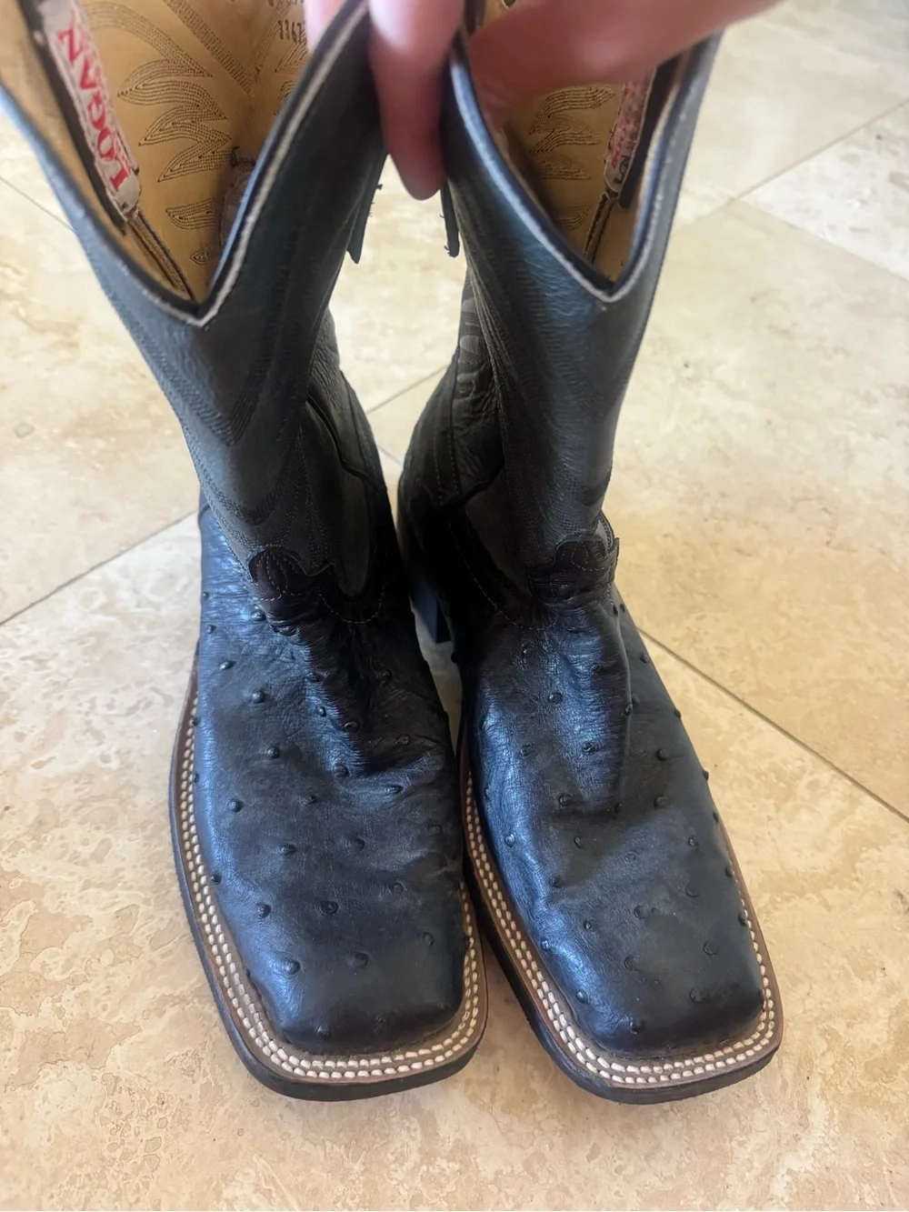 LOGAN BOOT COMPANY Black Ostrich Western Boots/ Men’s 8.5 : Women’s 10